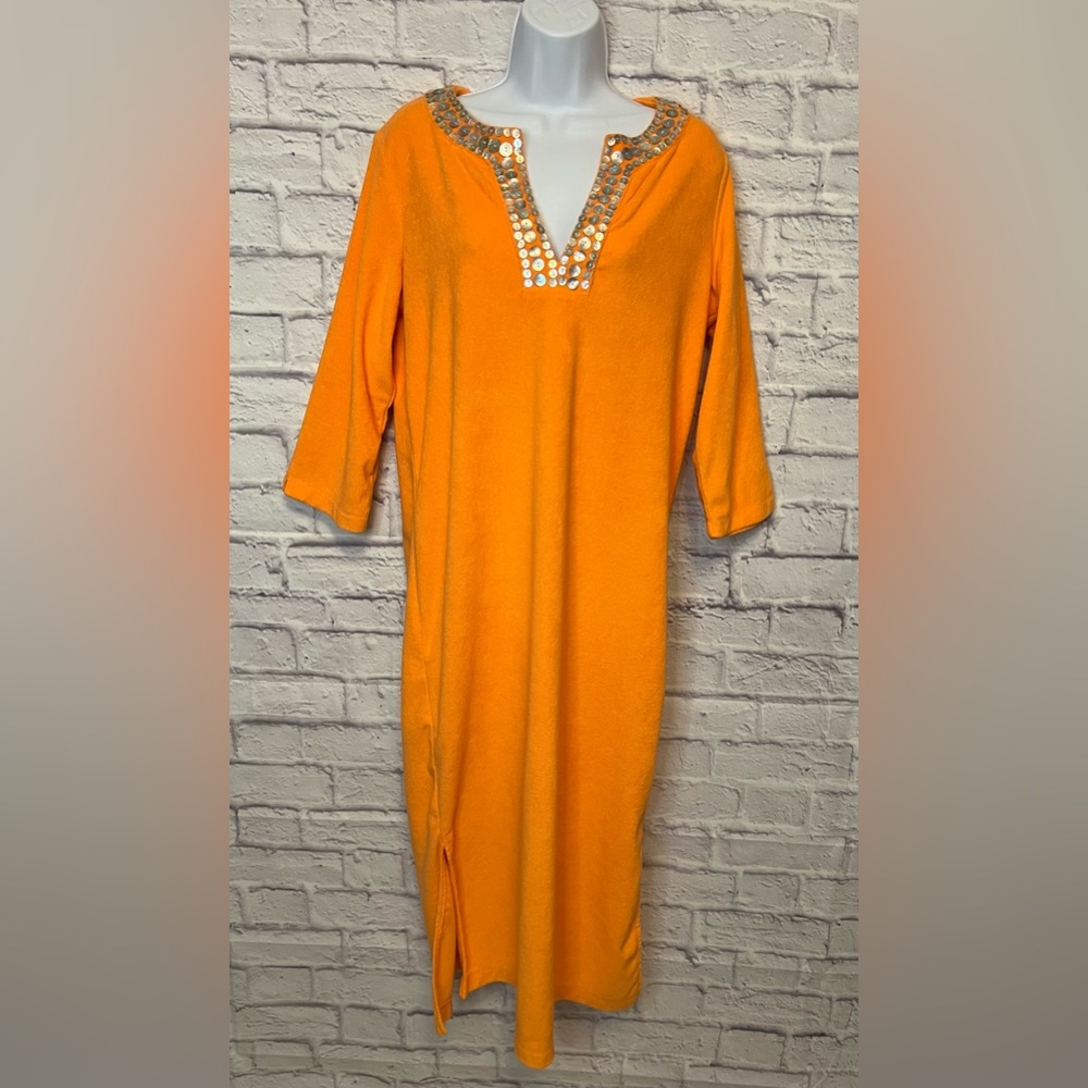 Quacker Factory Orange Terry Cloth Swim Cover Up